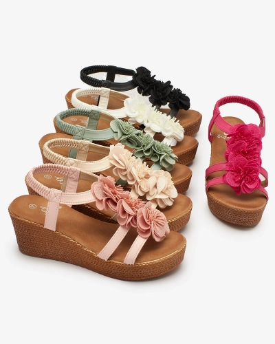 OUTLET Royalfashion Juodi moteriški sandalai su gėlėmis Sareti