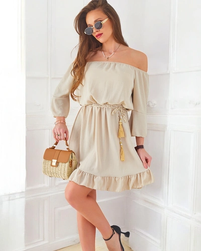 Royalfashion Moteriška mini suknelė be petnešų su ilgomis rankovėmis ir kristalais