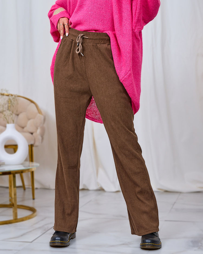 Royalfashion Коричневые женские брюки из вельветовой ткани