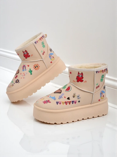 Callisto Angelico Insulated Kicks with Kidcore Platform Art - Beige