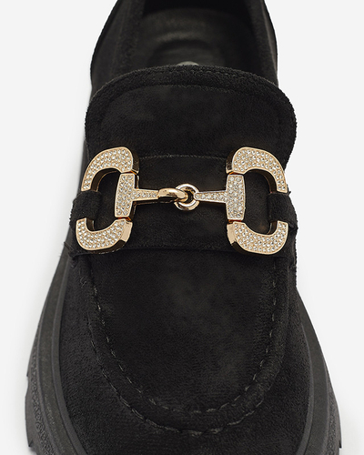 Черные женские мокасины с золотым орнаментом Ryci - Обувь