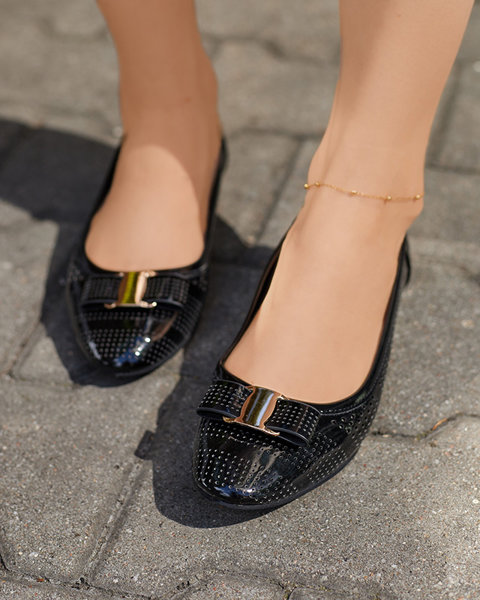 Женские черные ажурные балетки с бантом Rumac - Обувь
