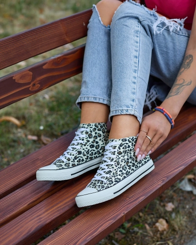 Royalfashion Женские бежево-коричневые высокие кеды с модным рисунком Jungle Jive