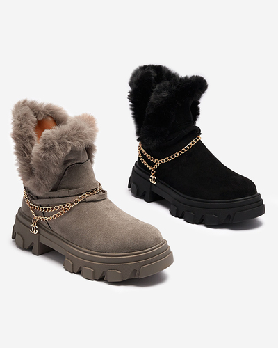 Черные женские сапоги из эко-замши с цепочкой Videric - Обувь