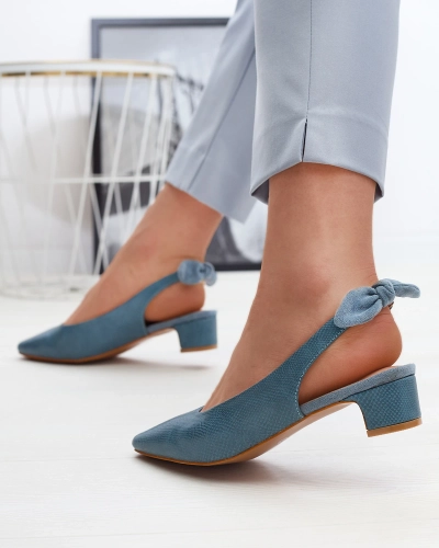 Женские голубые туфли на подкладке с тиснением и бантом Olikasa - Обувь