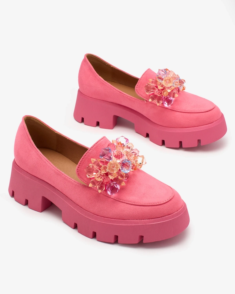 Женские мокасины Royalfashion Fuchsia с разноцветными кристаллами Crystal Glam