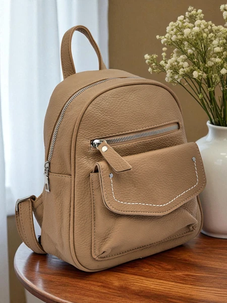 Плетеный Женский Рюкзак Królewska Moda Livia бежевый экокожа 25x25cm