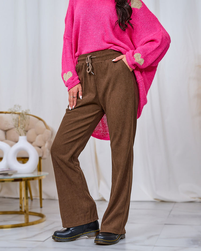 Royalfashion Коричневые женские брюки из вельветовой ткани