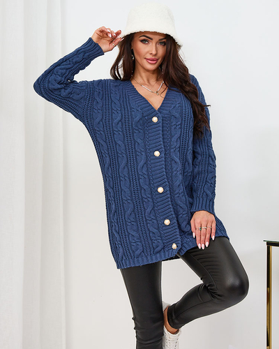 Royalfashion Темно-синий длинный свитер без пуговиц