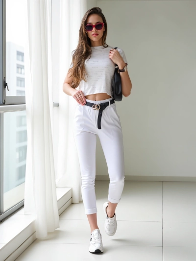 Женские узкие брюки из вискозы Royalfashion с поясом