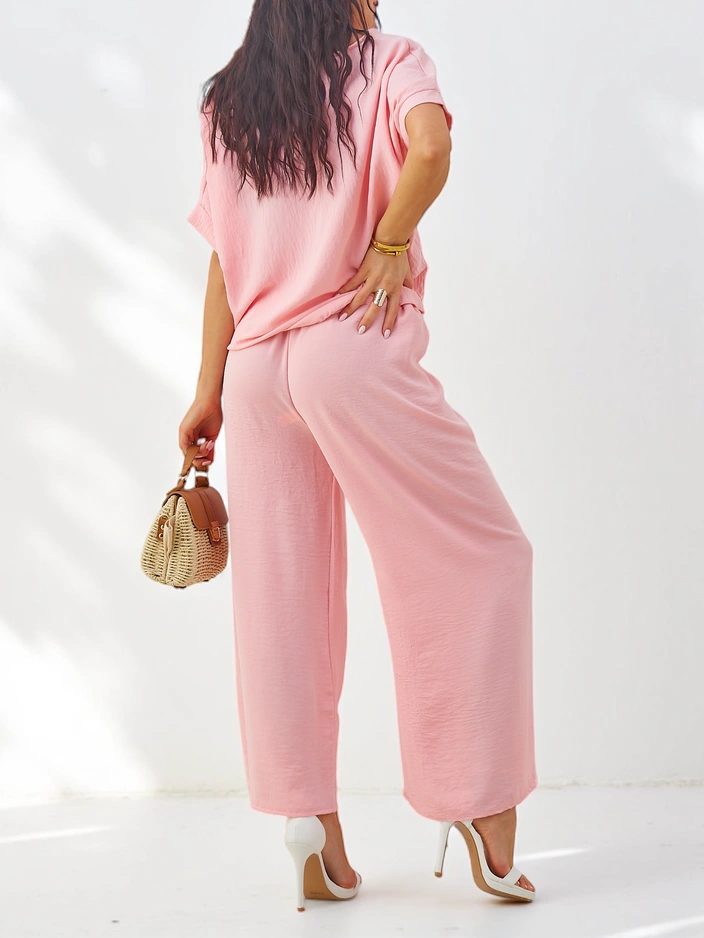 Женский casual комплект Royalfashion с блузой с коротким рукавом и широкими брюками