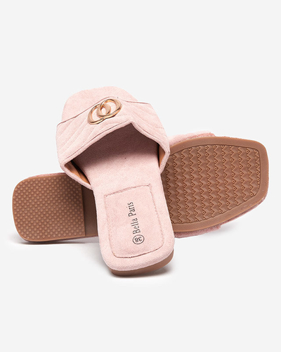 Светло-розовые женские тапочки из экозамши с золотым орнаментом Fanico - Туфли