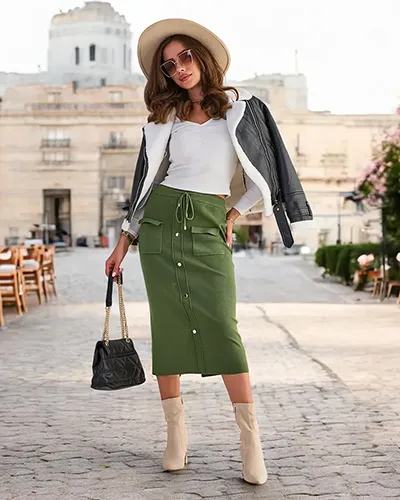 "Royalfashion" Moteriškas midi ilgio sijonas su dekoratyvinėmis sagomis