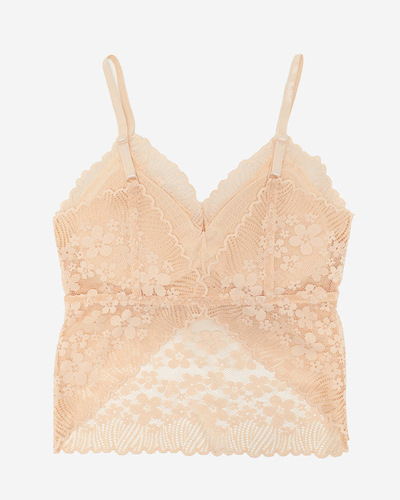 Moteriška smėlio spalvos nėriniuota bralette liemenėlė – apatinis trikotažas