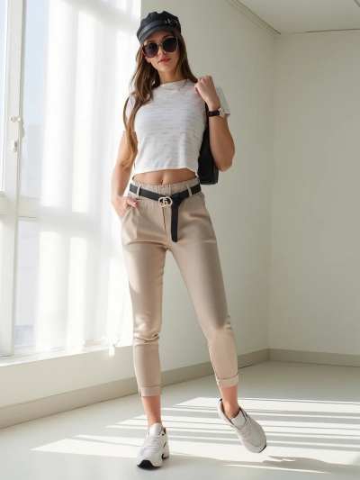 Женские брюки-скинни из вискозы Royalfashion с поясом