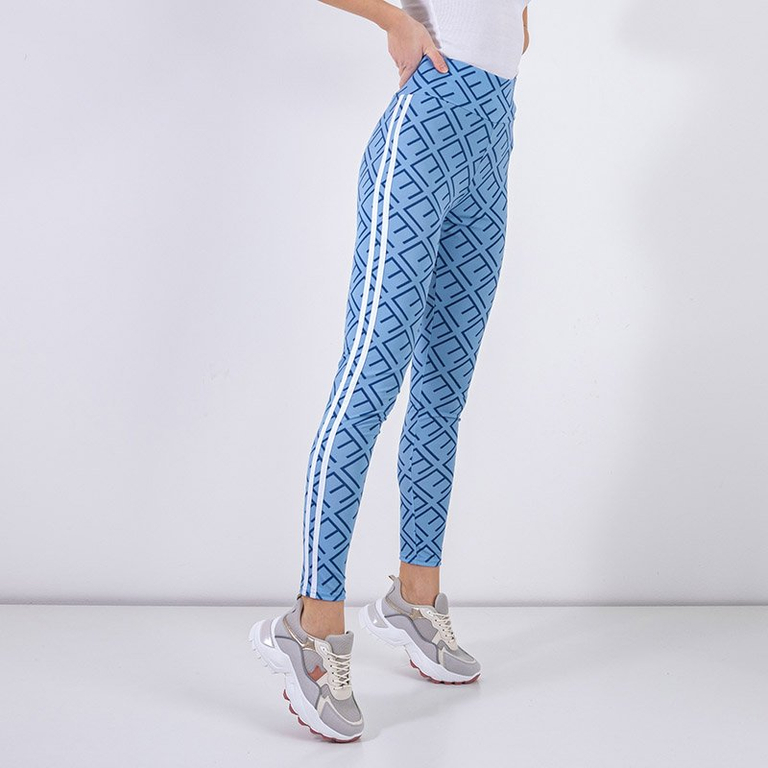 Голубые женские леггинсы с геометрическим принтом - Одежда