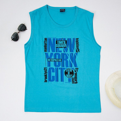 Vyriški mėlyni medvilniniai marškinėliai su užrašais-Drabužiai