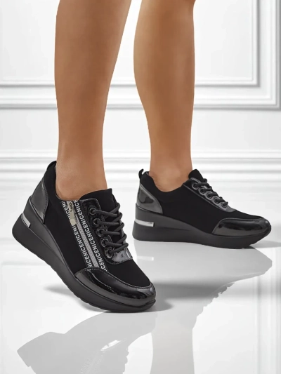 Czarne sneakersy koturny damskie Calista Nero