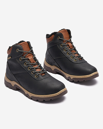 Juodi moteriški žygio batai, surišti Poritsu kailiu - Avalynė