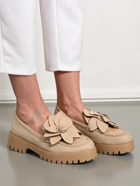 Royalfashion Eco suede moteriški mokasinai su Floverse gėle