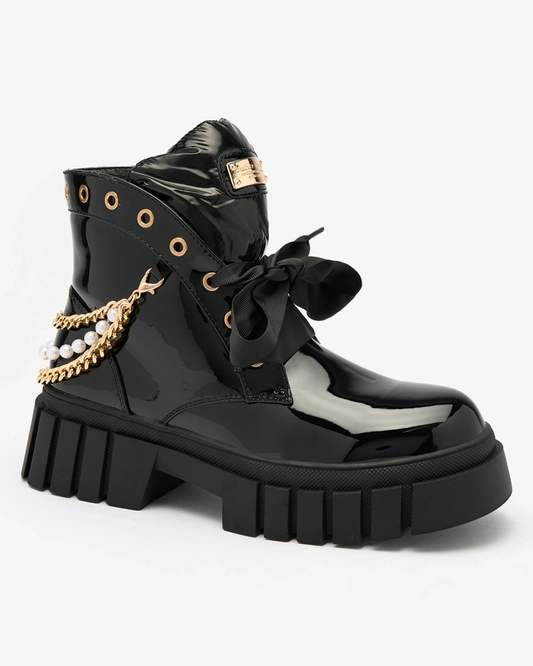 Royalfashion Женские лакированные утепленные ботинки черного цвета Dahaff