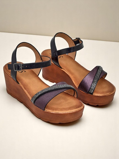 Royalfashion moterų wedge basutės su deimantais ir blizgučiais Aurora Glow