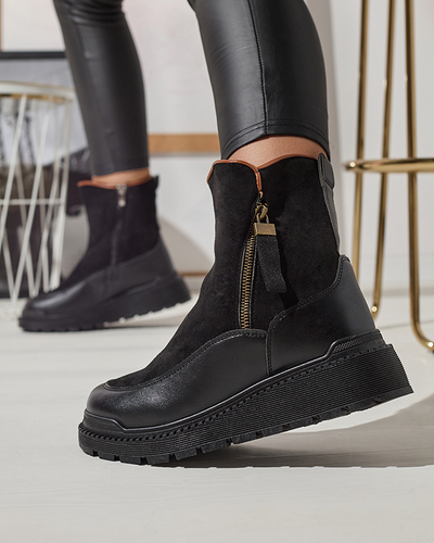 Черные женские сапоги на плоском каблуке Mefina- Footwear