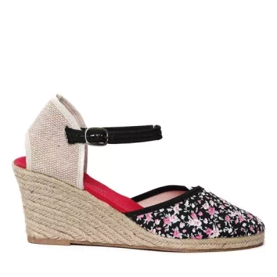 OUTLET Черные босоножки с цветами на танкетке Aylin - Туфли