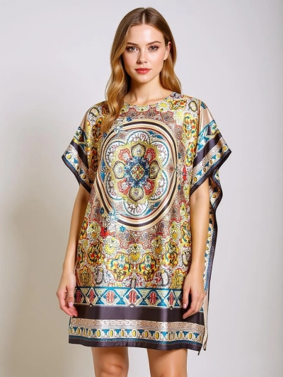 Sukienka pareo Royalfashion Calista – kolorowa do kolan, poliester