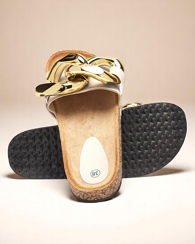 Moteriškos smėlio spalvos šlepetės su Sofig-Footwear dekoracija