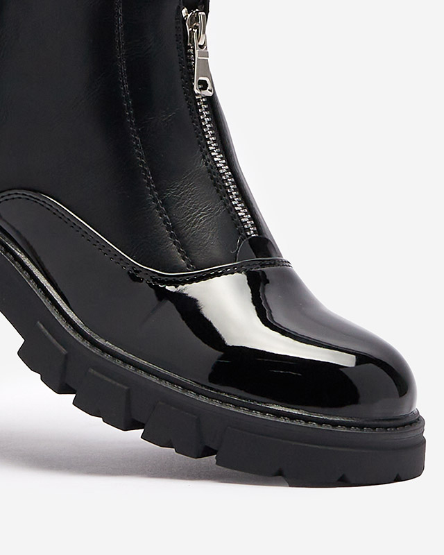Женские сапоги с молнией посередине черного цвета Elibe- Footwear