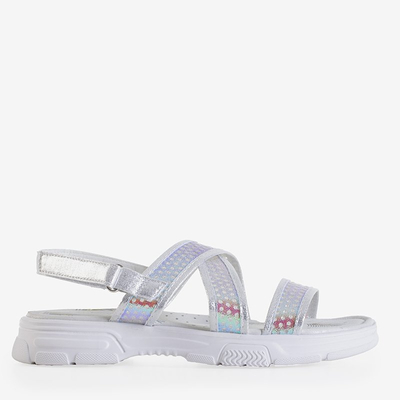 Серебряные детские голографические босоножки Onela