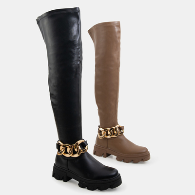 Черные женские сапоги на цепочке Potelia