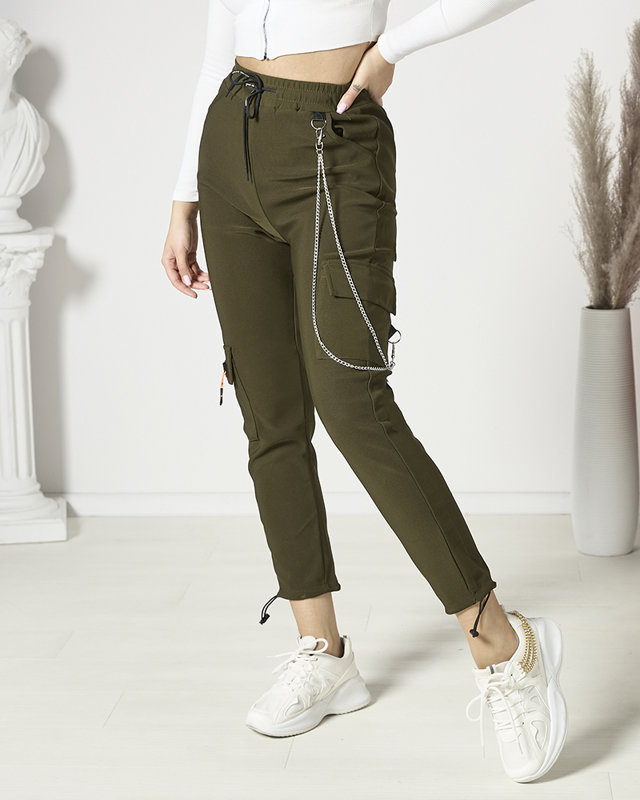 Темно-зеленые женские боевые брюки с цепочкой - Одежда