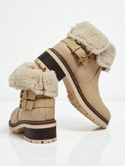 Botki damskie eko skórzane z kożuszkiem Kavira