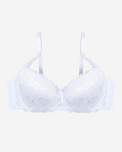 Balta vienspalvė moteriška push-up liemenėlė su nėriniais - Apatiniai rūbai