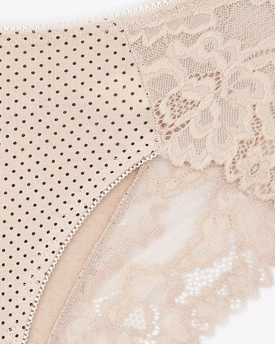 Бежевые женские трусики с принтом в горошек - Нижнее белье