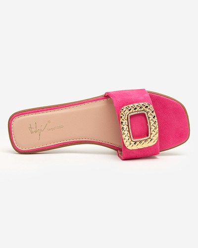 OUTLET Fuchsia moteriškos ekologiškos zomšinės šlepetės su auksine sagtimi Lozi. Avalynė
