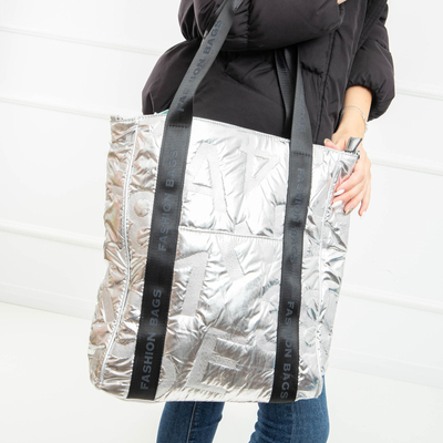 Серебряная женская стеганая сумка