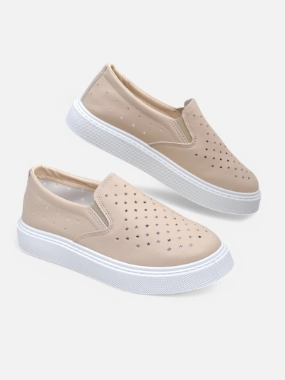 Callista Beige Eco-Leather Platform Slip-ons for Ladies