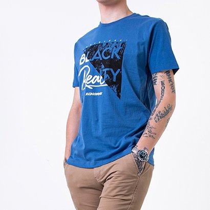 Синяя мужская футболка с принтом