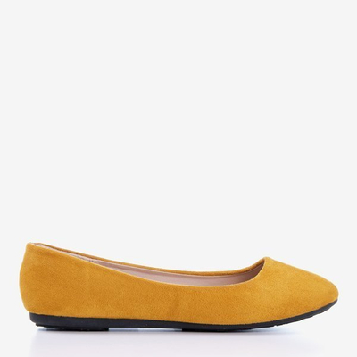 Musztardowe eko-zamszowe damskie baleriny Mariusa - Obuwie