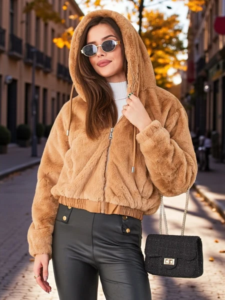 Karališkosios mados moteriškas imituoto kailio švarkas