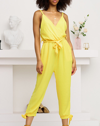 Желтый женский длинный комбинезон с галстуком - Одежда
