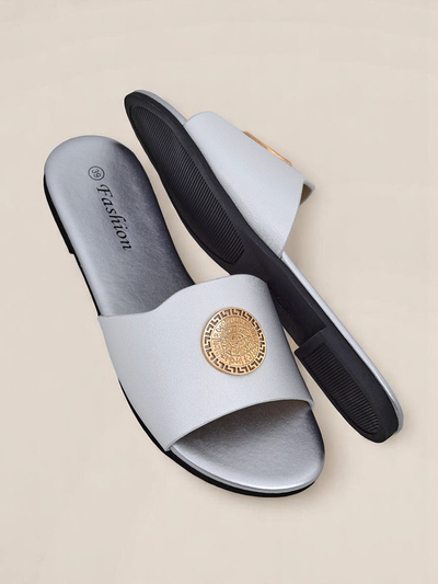 Royalfashion Женские шлепанцы на плоской подошве Golden Slip