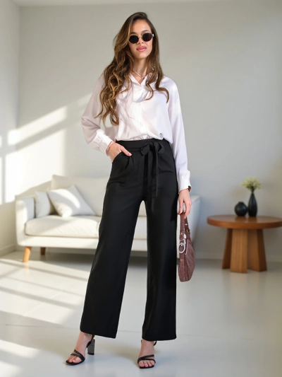 Широкие женские брюки Royalfashion с поясом