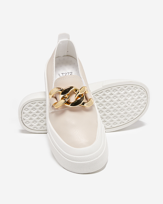 Smėlio spalvos moteriški užsegami batai ant storesnio pado su Senula dekoracija - Avalynė