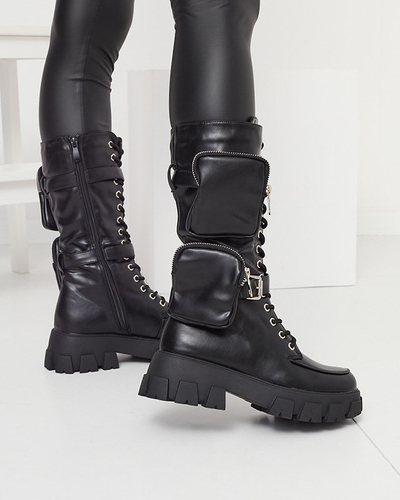 Juodi darbiniai batai su dekoratyviniais maišeliais ant viršaus Sello- Avalynė