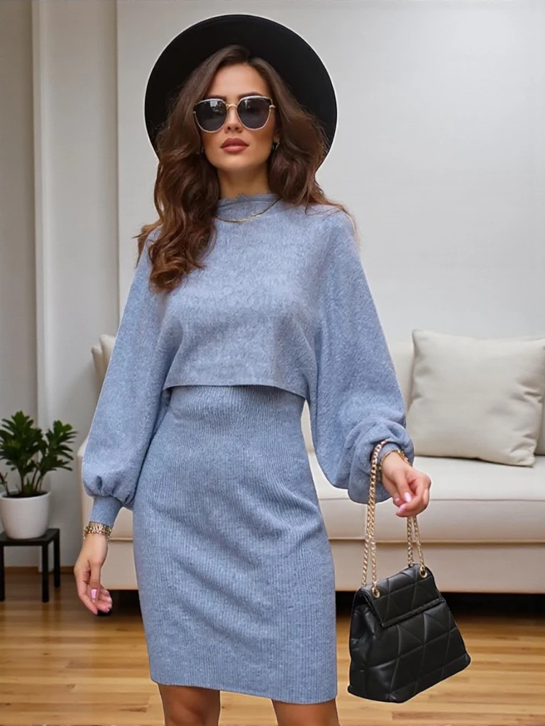 Royalfashion Женский комплект со свитером и платьем