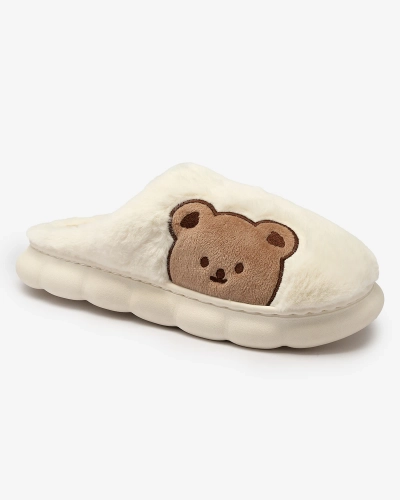 Royalfashion Белые женские меховые тапочки с мишкой Hettres